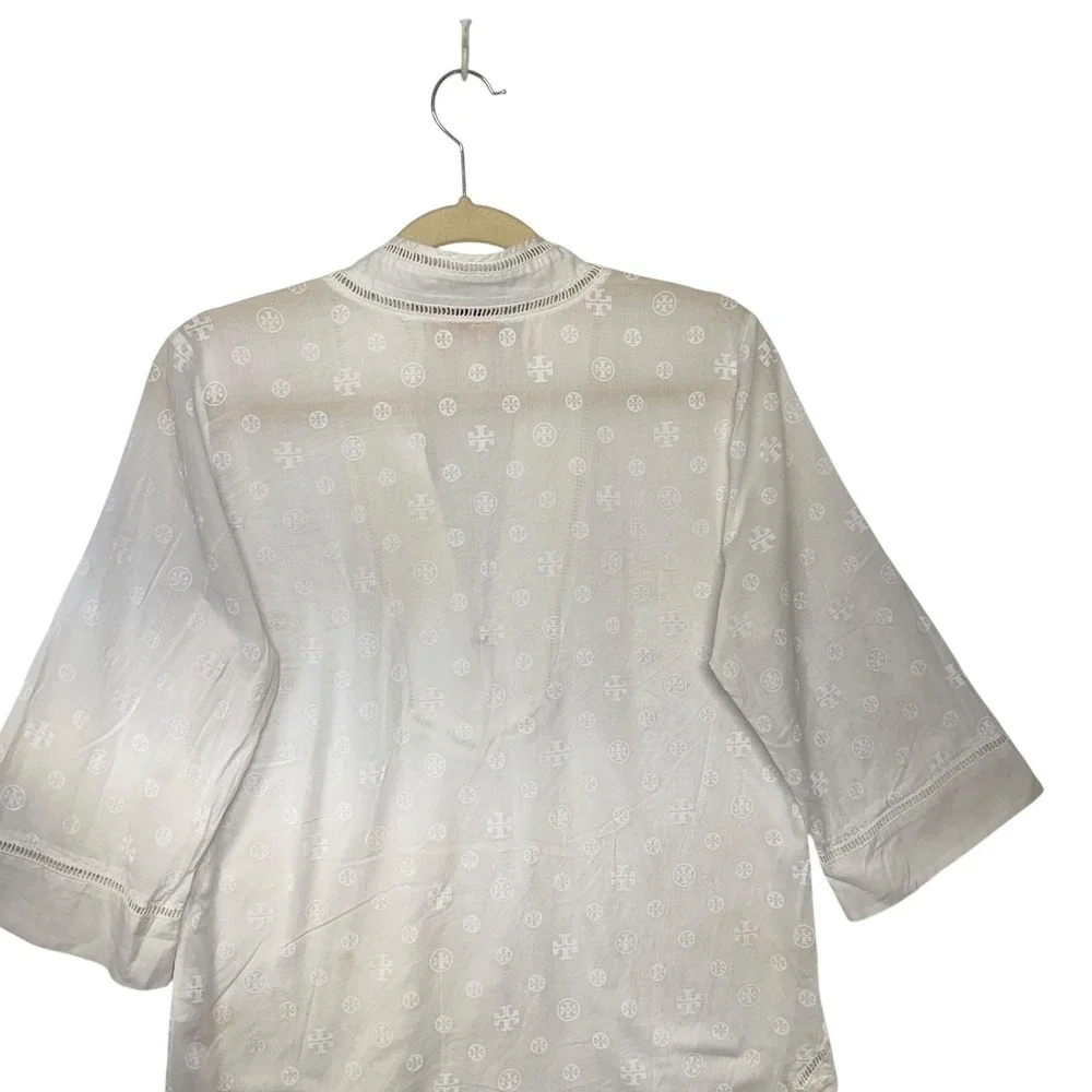 Tory Burch White Logo Print Tunic Quiet Luxury Swim Coverup Dress Elevated Small